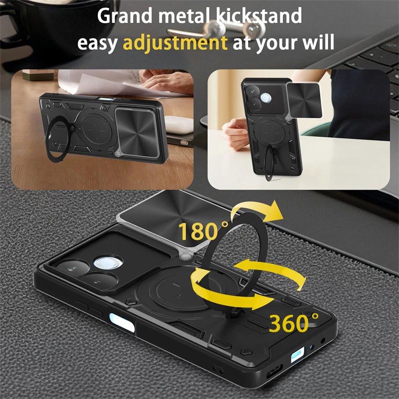 For OPPO A5 Pro 5G Case Slide Lens Protector With Ring Magnetic Holder Back Cover for Oppo oppo A5Pro 5G Armor Silicone PC Funda