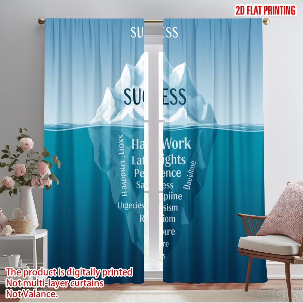 2pcs 2D Flat Printing Curtain Iceberg Success Hard Work Persistence Polyester Fabric Without Electricity Festive Curtains