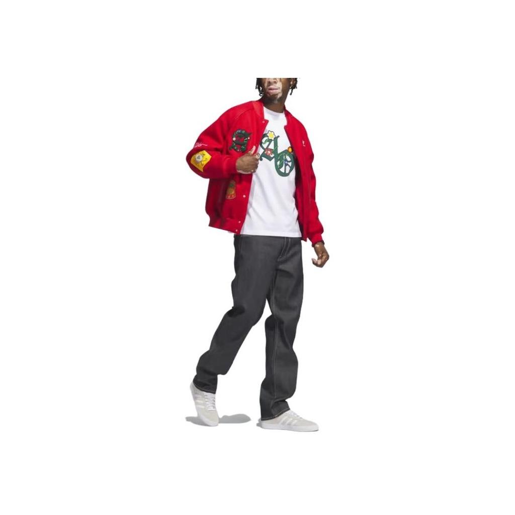 Adidas Originals Collegiate Badge Letterman Jacket with Cartoon Print Men Jackets Red IT6357