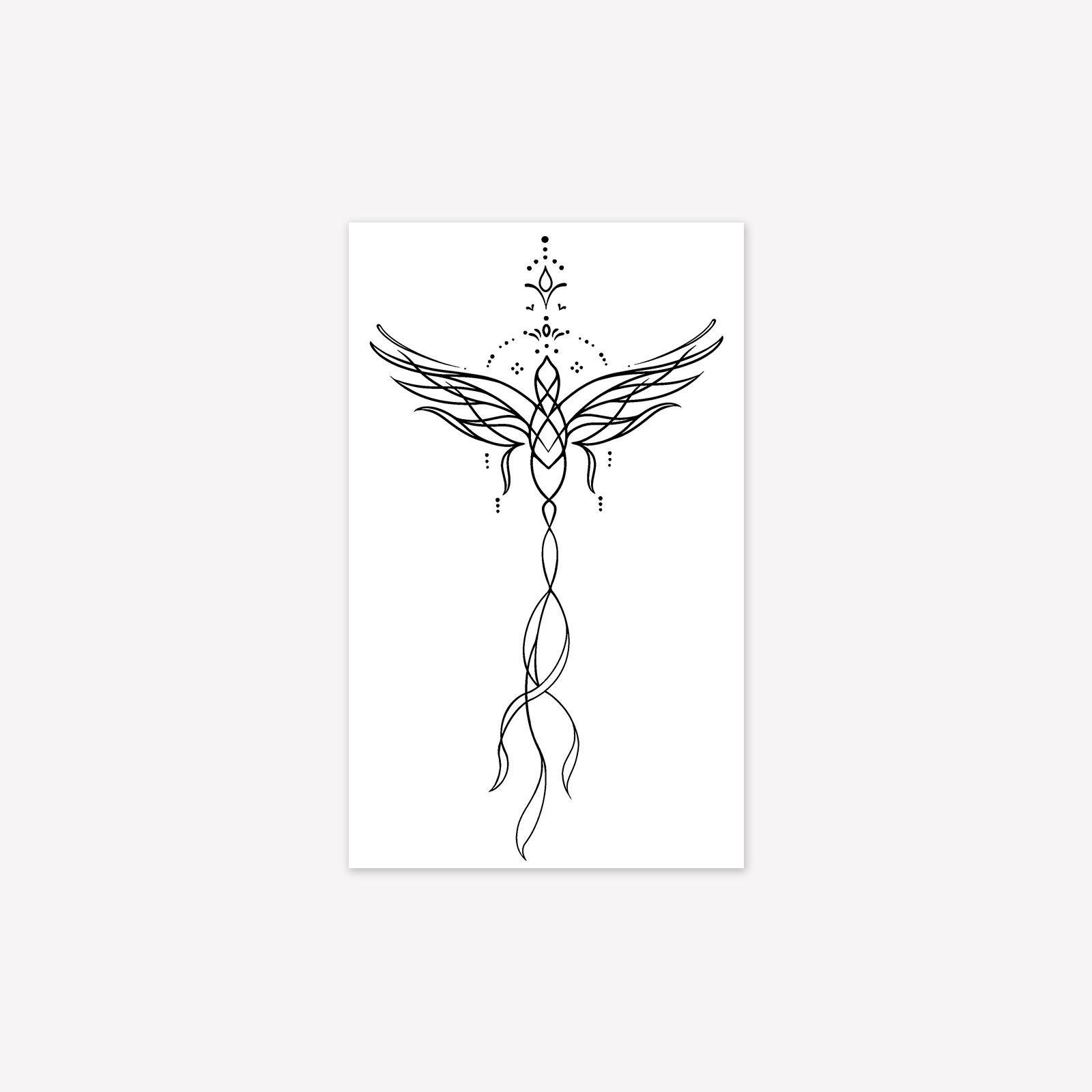 Ins Simple Personality Domineering Dark Phoenix Line Totem Tattoo Sticker 11*18