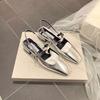 Mid Heels Office Lady Mary Jane Shoes Retro Patent Leather Square Head SlingbacksWomen with Thick Heels and Empty Sandals