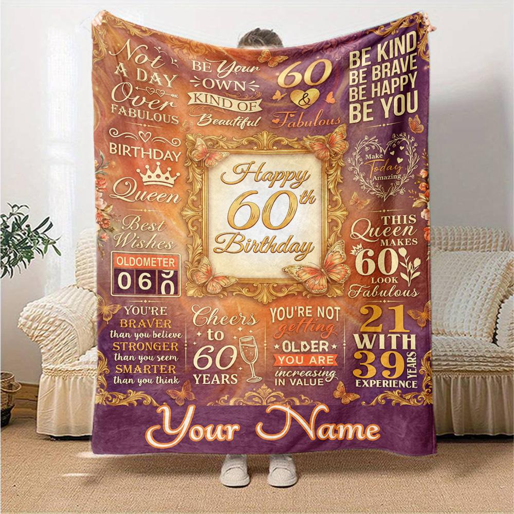 Happy 60Th Birthday Blanket Personalized Name Soft Warm And Versatile For Sofa Bed Office And Travel Machine Washable Comfortable In All Seasons Best