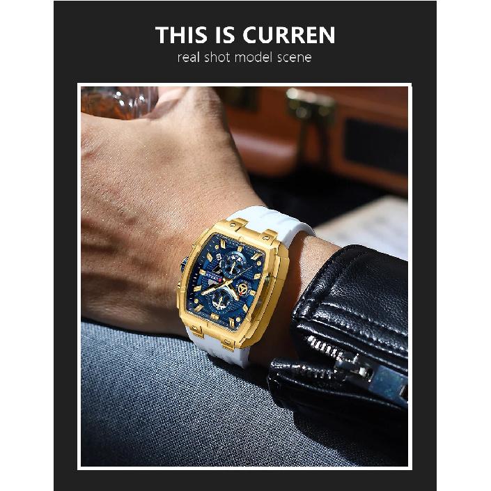 CURREN Luxury Vintage Watch for Men Sports Chronograph Quartz Wristwatches with Silicone Strap,Date,Luminous