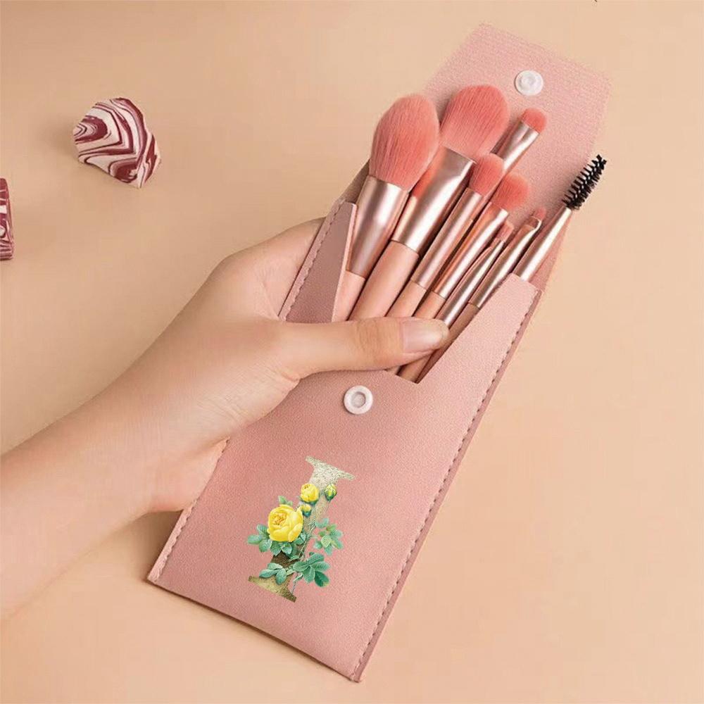 Beginners Makeup Brushes Set - Soft Fluffy Brushes For Face & Eye With PU Bag Ideal For Makeup Artists Golden Flower Pattern