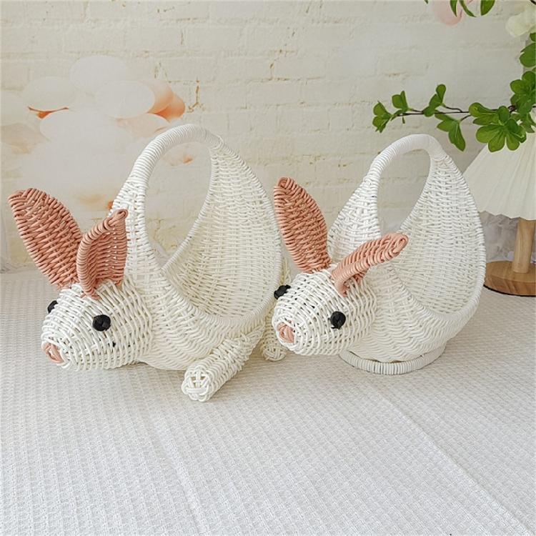 Practical Woven Flower Basket Bunnies Shaped Sturdy Plastic Container Craft Supplies for Wedding and Office Storage