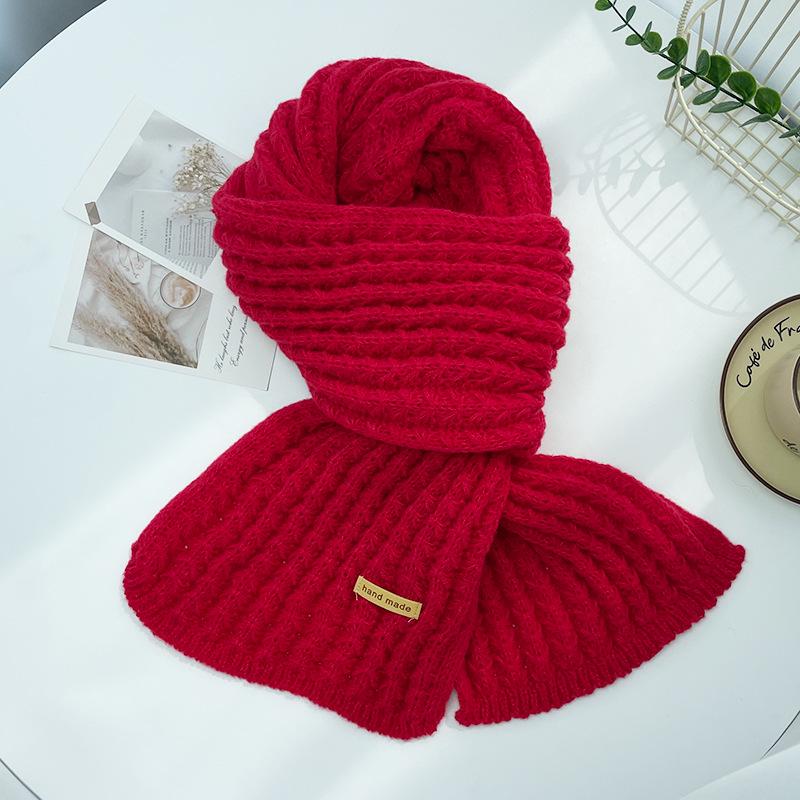 

Шерстяной вязаный шарф - Осень/Зима Корейский стиль, Однотонный, Универсальный красный, Высококачественная манишка для женщин 28x180 cm