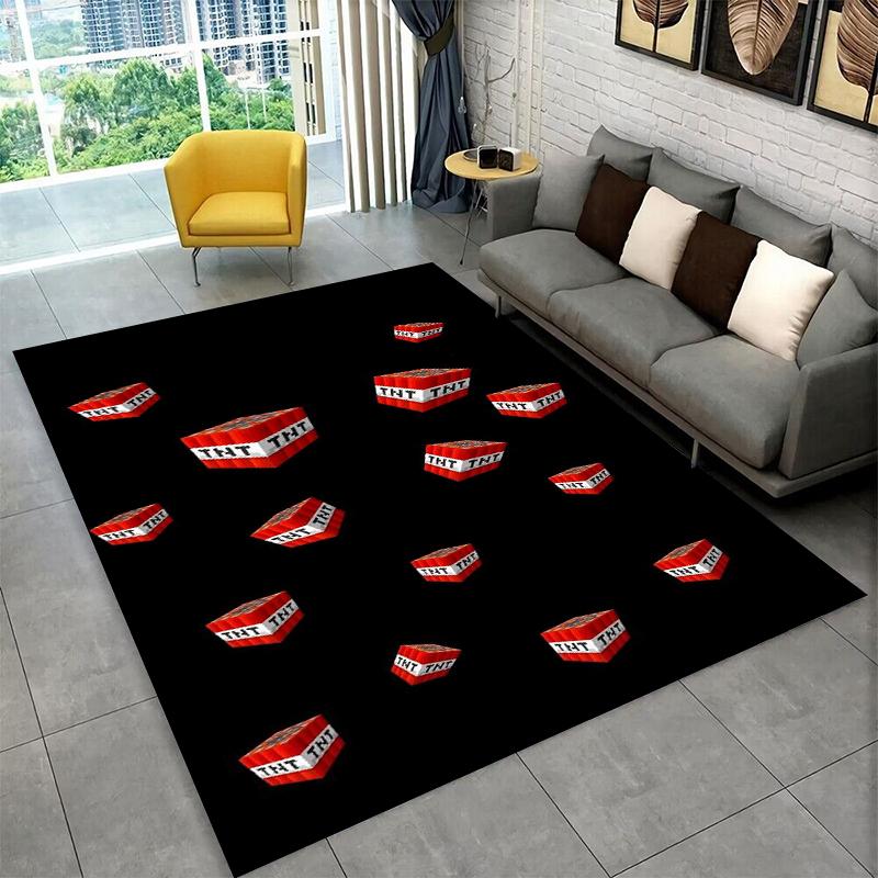 Classic S-Sandbox Cartoon Pixel Bulding Game Carpet Rug for Playroom Bedroom Living Room Sofa Home Decor,kid Area Rug Non-slip