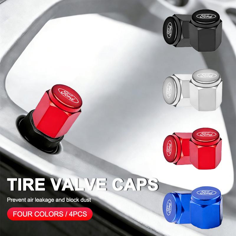 For Ford Ranger T6 PX4Pcs Car Tire Valve Caps Metal Wheel Air Valve Stem Covers For Ford Mustang Fiesta Focus Mondeo Kuga Edge Explorer F150 Sticker