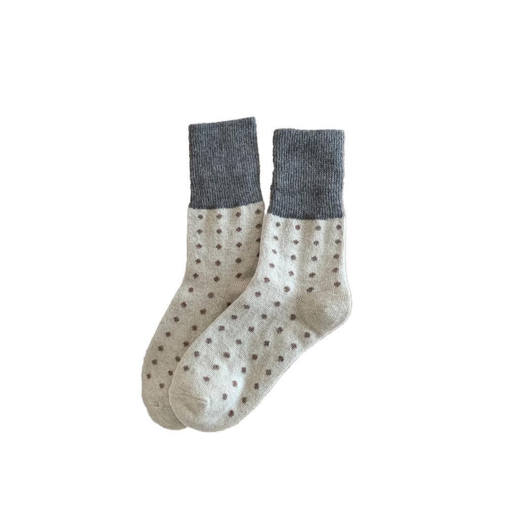 Warm Wool Socks for Women, Mid-calf Socks for Autumn and Winter, Thickened Color-blocked Polka Dot Winter Long Socks, Pile Socks