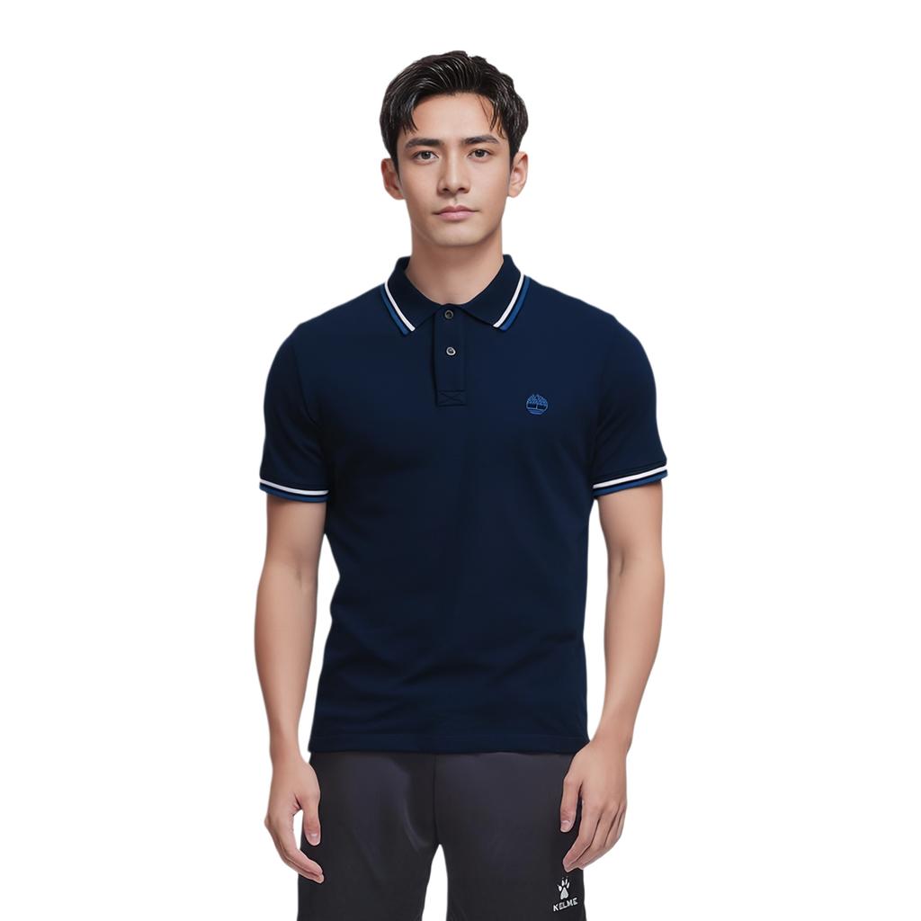 Timberland Outdoor Casual Slim Fit Striped Breathable Short Sleeve Polo Shirt Men Polo Shirts Navy-Blue A628NZ02