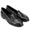 Genuine Leather Black Round Toe Short Heeled Loafer Women's Casual Shoes