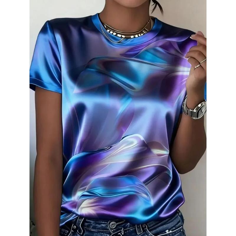 Summer Women's Color 3D Printed Crew Neck T-Shirt