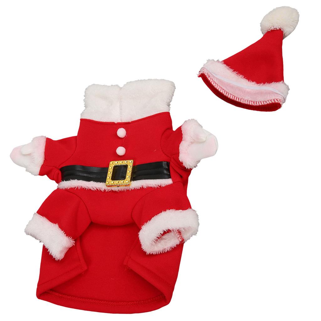 Dog Christmas Costume Warm Cute Skin Friendly Pet Puppy Christmas Suit with Hat for Daily Party Red White XL