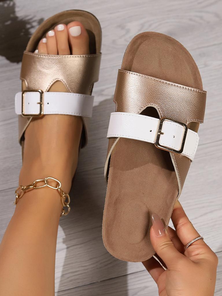 Independent Station Popular Cork Slippers Wear Large Size Foreign Trade Cool Slippers Double Button Beach Shoes Women's Drag