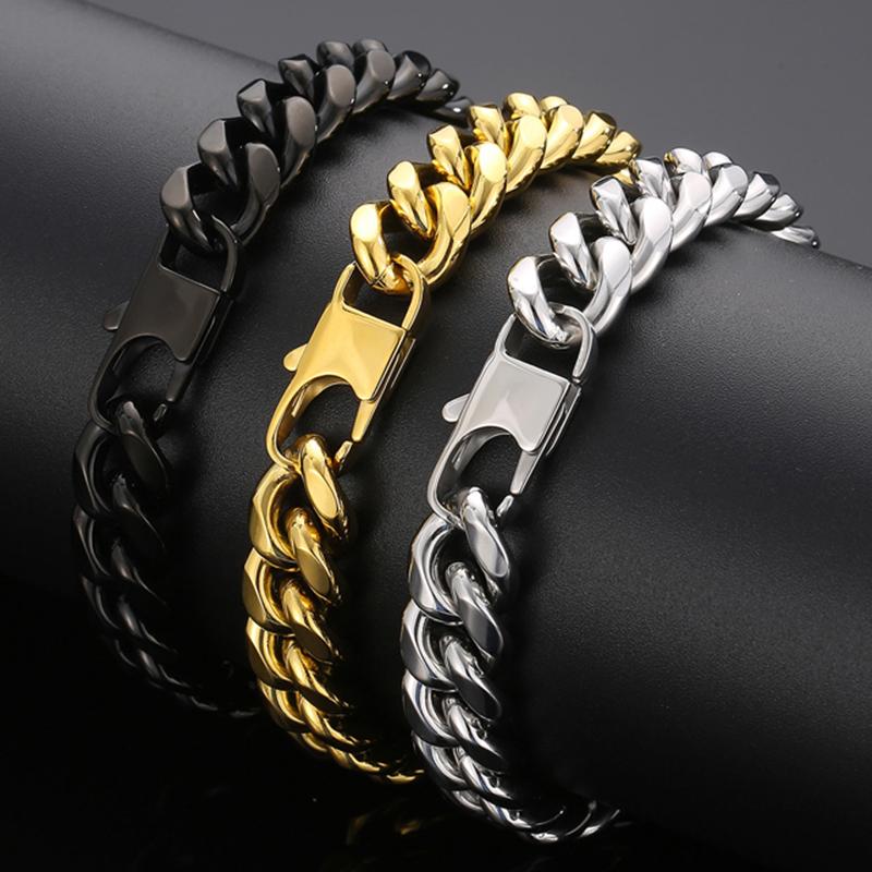 Classic 12MM Men's Cuban Link Chain Bracelet Men High Polished Solid 316l Stainless Steel Bracelets Jewelry Accessory for Male