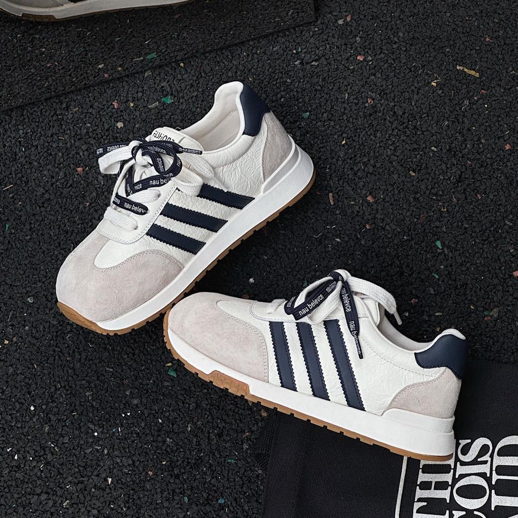 Korean version ins casual sports double shoelaces color matching soft sole big head German training women 2025 new retro Forrest Gump board shoes