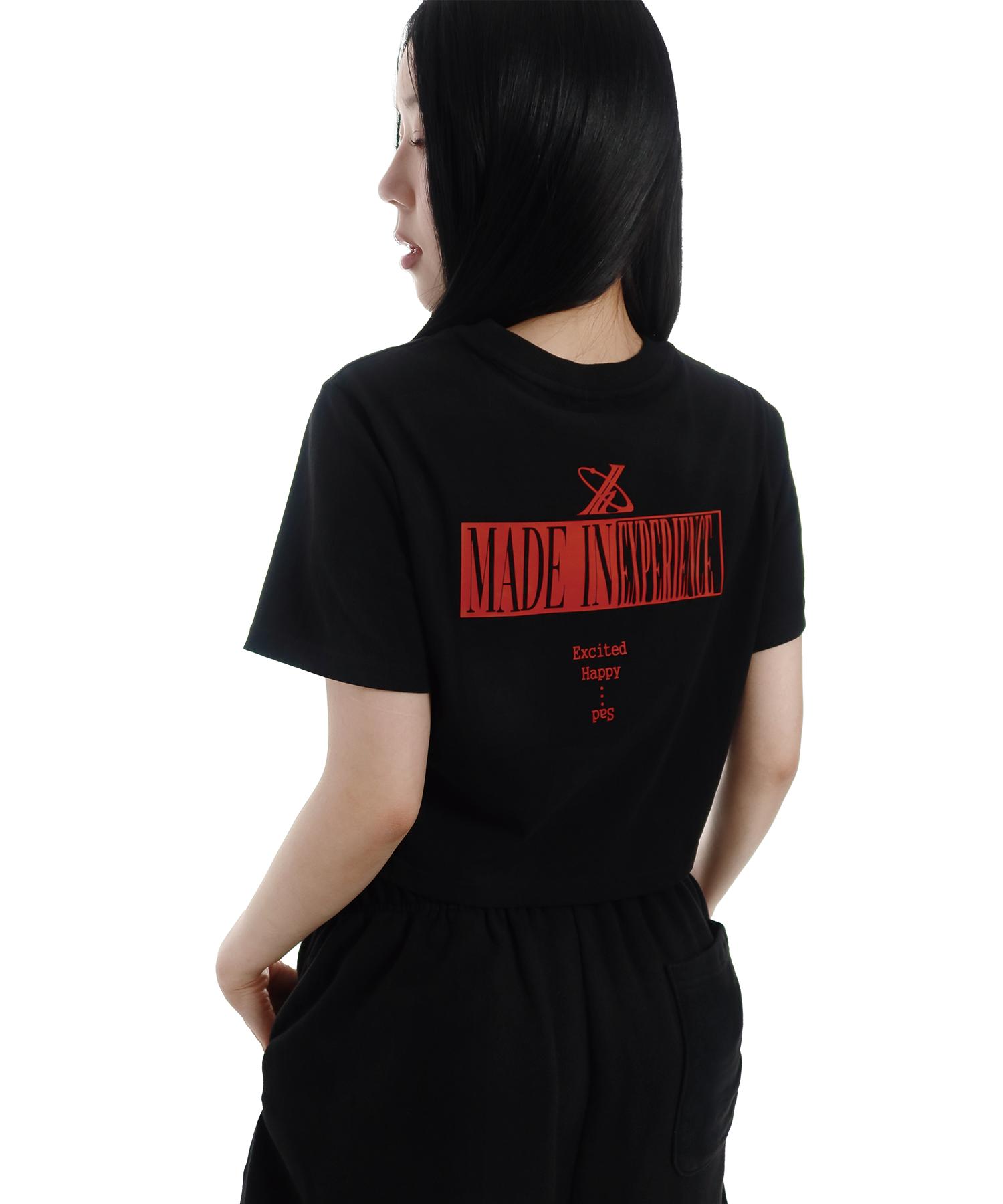 Just Haeng Experience Red Logo Oversized Black Crop Top Black/Free