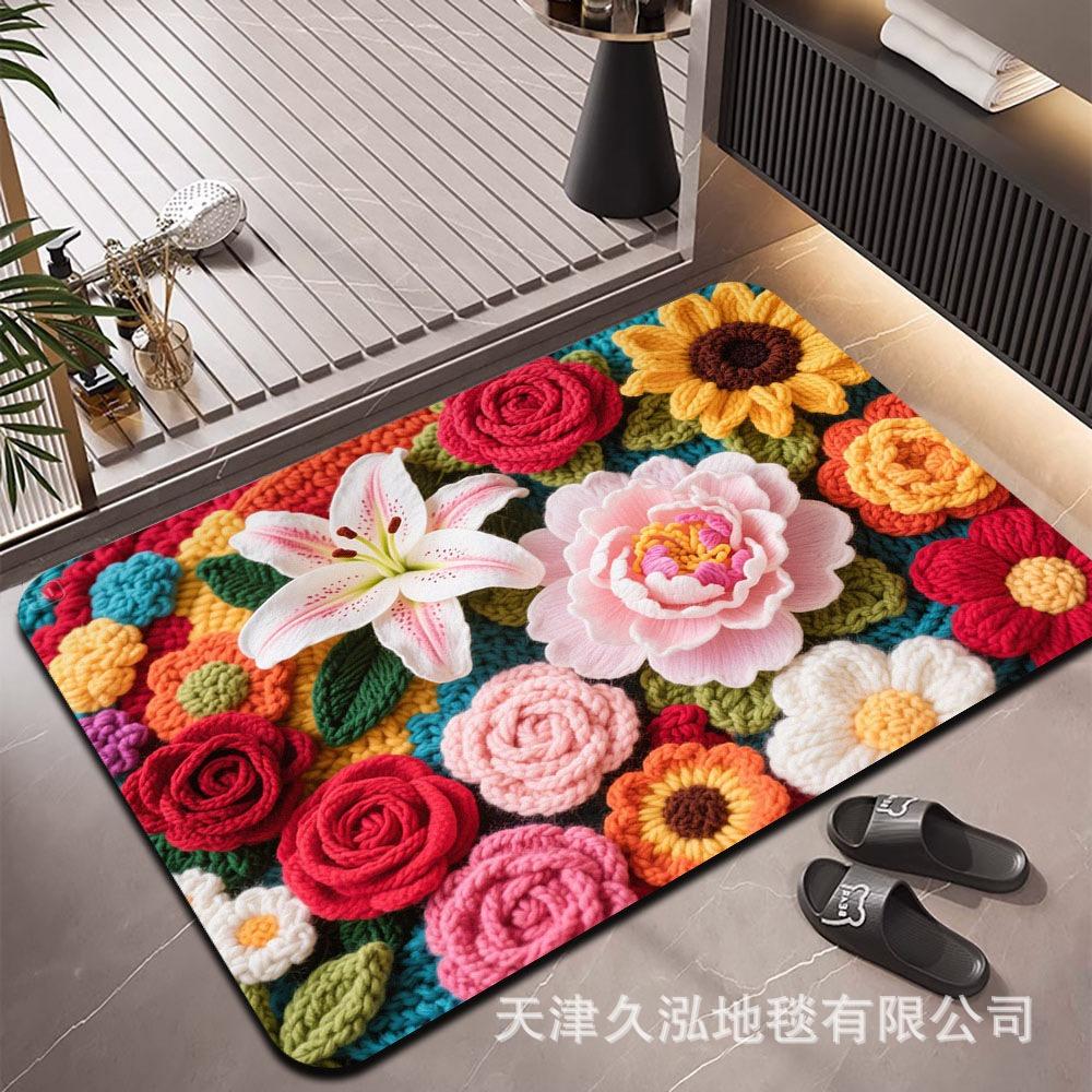 

3D Цветочный ковер Коврик для ванной Нескользящий коврик для пола Входной грязеотталкивающий коврик для пола 60 * 90Cm