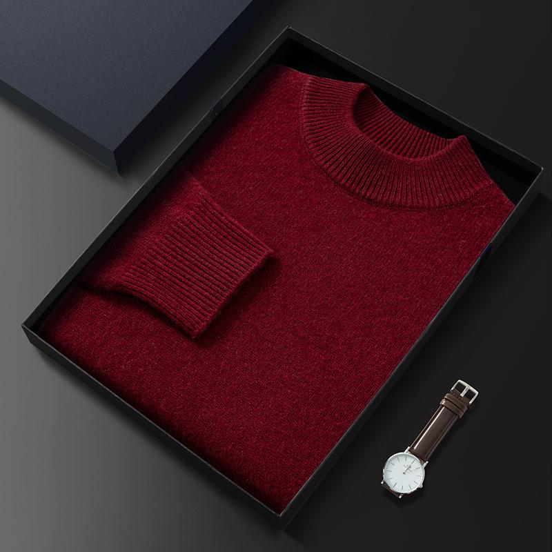 First-line ready-to-wear thickened cashmere sweater men's semi-turtleneck pullover sweater knitted sweater loose wool sweater base