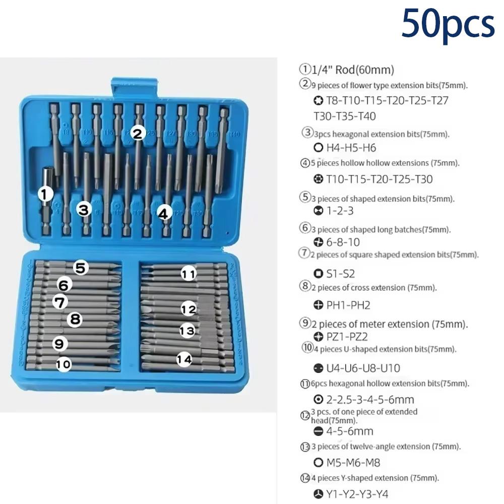 36/50PCS Extended Batch Head Rod Set Cross Word Lengthened Screwdriver Bit Extension Rod Batch Head Electric Drill Set Tool