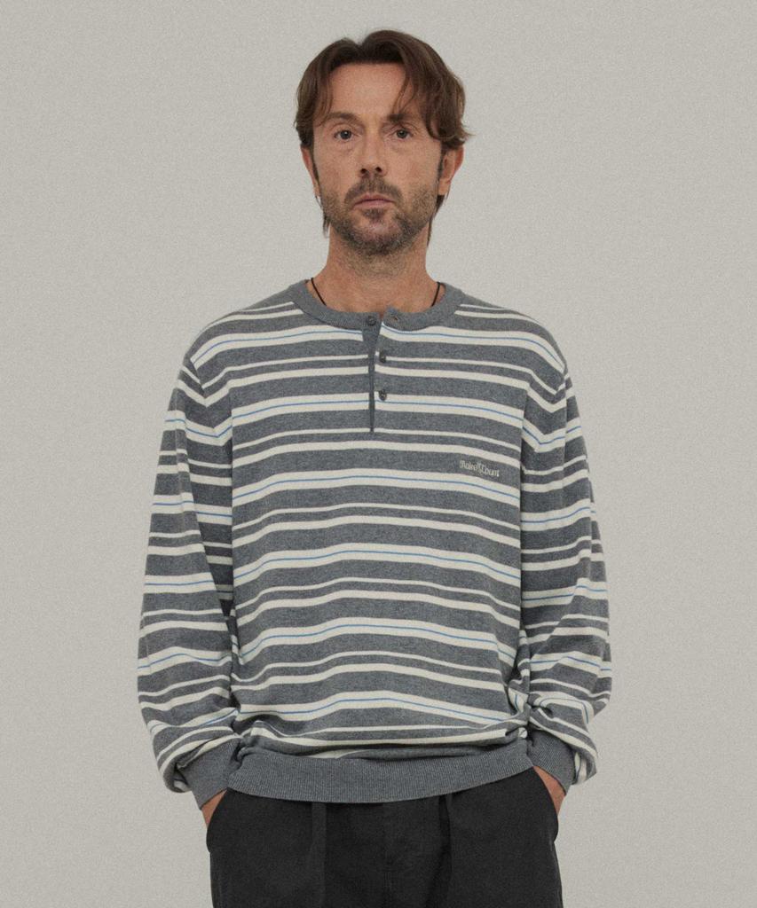 WMC Multi-Stripe Henley Neck Knit_Grey