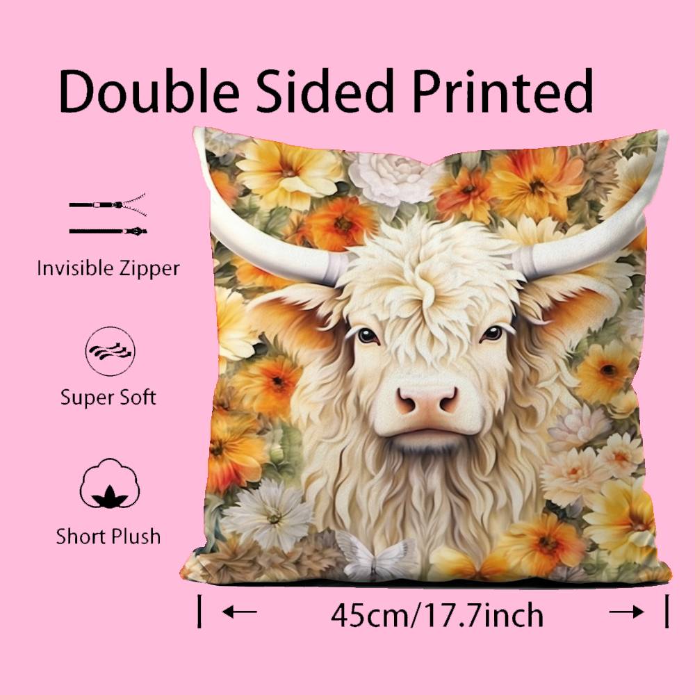 Vibrant Highland Cow Pattern Pillow Case pattern printing pillowcase living room sofa cushion cover bedroom room decor