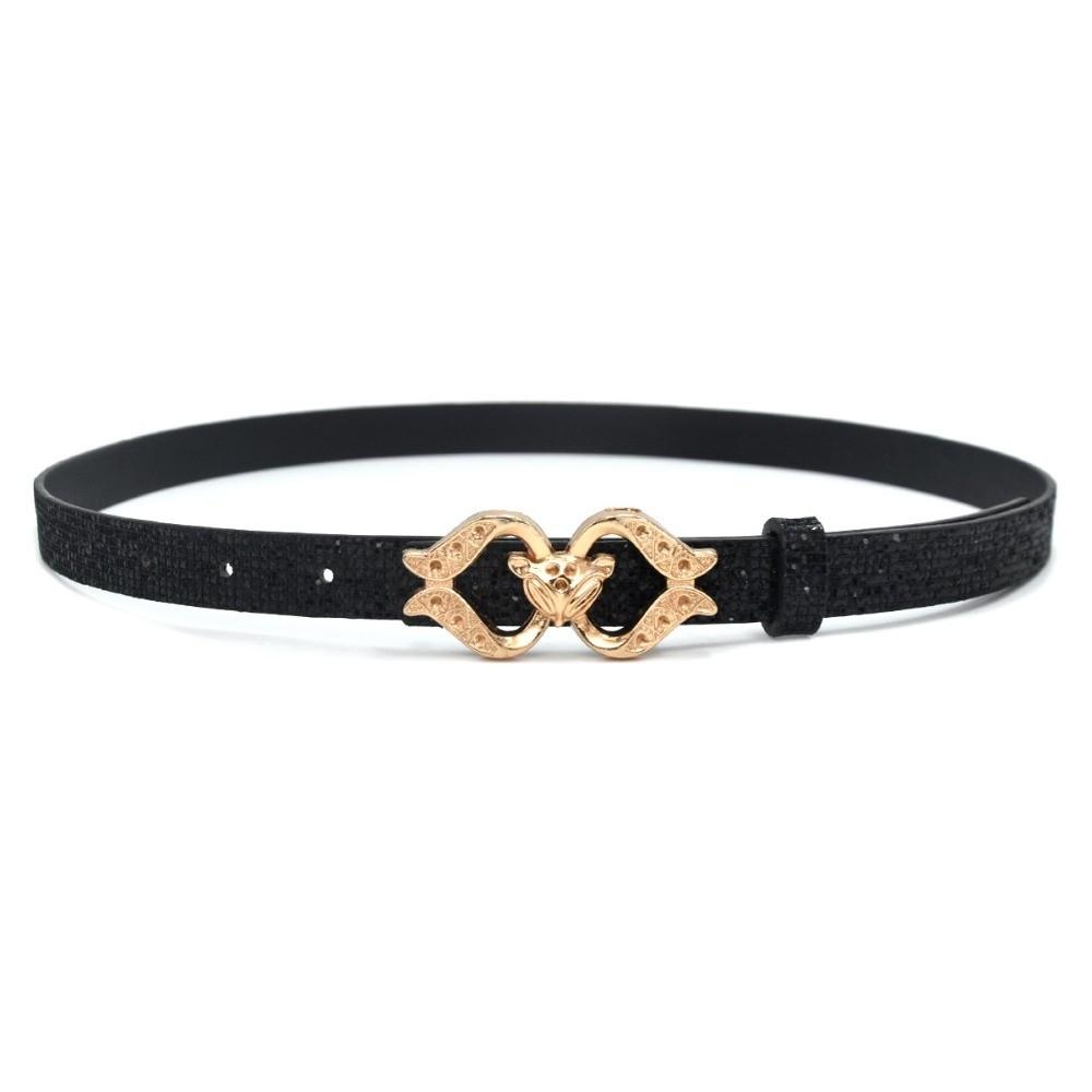 

Fashion Bling Bling Sparkling Rhinestone Belt Glitter Versatile PU Leather Belt Luxury Brand Design Fox Buckle Belt Women чёрный