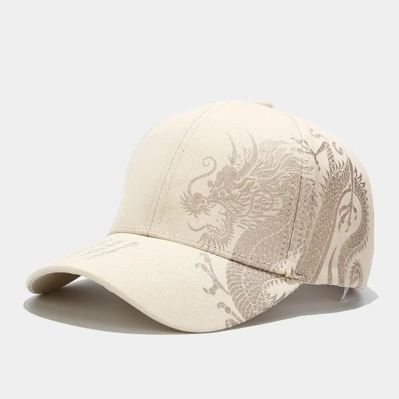Unisex Gouden Draak Print Snapback Baseballpet Voor Vrouwen Mannen Lente En Herfst Buiten Verstelbaar Casual Petten Zonnebrandpet beige