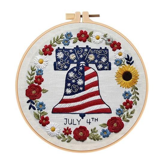July 4th Embroidery Kit DIY Embroidery Craft Set with Hoop Threads Hand Embroidery Kit for Beginners Adults C