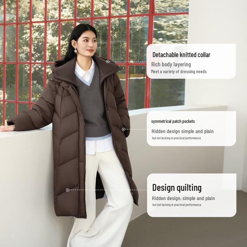 Ailiaiyi Women's Long Puffer Down Coat with Detachable Knit Collar