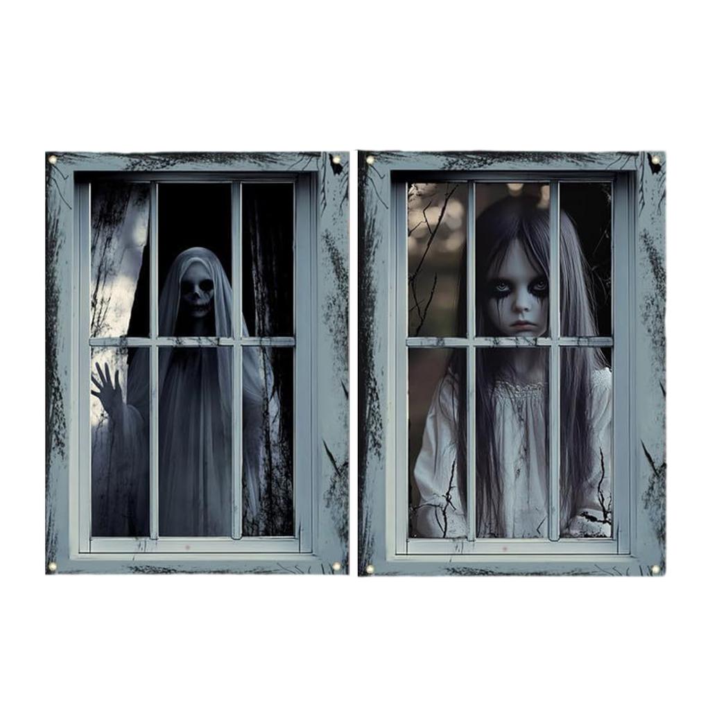 Halloween Horror Decoration Scary Ghostly Door Curtain For Window Party Background Hanging Fabric Polyester Washable