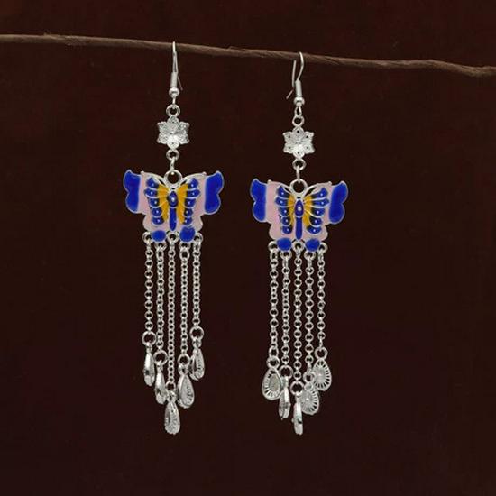 Peacock Tassel Earrings with Hollow Leaf Design in Retro Ethnic Style Imitation Silver for Women