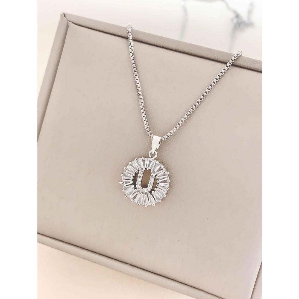 Necklace Does Not Fade, Women's Summer Square Circle Letter Necklace, Titanium Steel Necklace, Versatile High-end Clavicle Chain