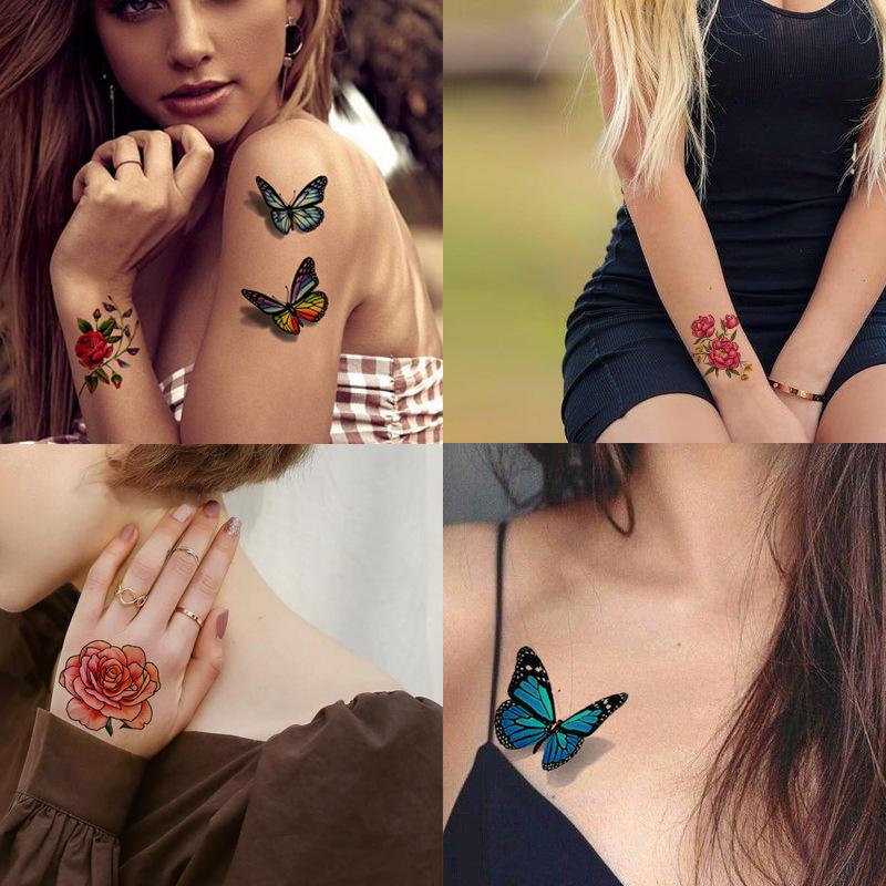 Small Flower Tattoo Stickers For Women 3d Color Tattoo Stickers Rose Lotus Butterfly Flower Tattoo 