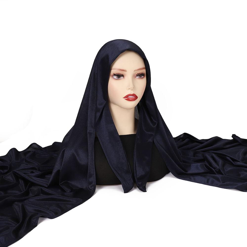 High Quality Instant Hijab With Band Muslim Women Hijab Plain Premium Scarf Bright Silk Headscarves Wide Edges Shawl