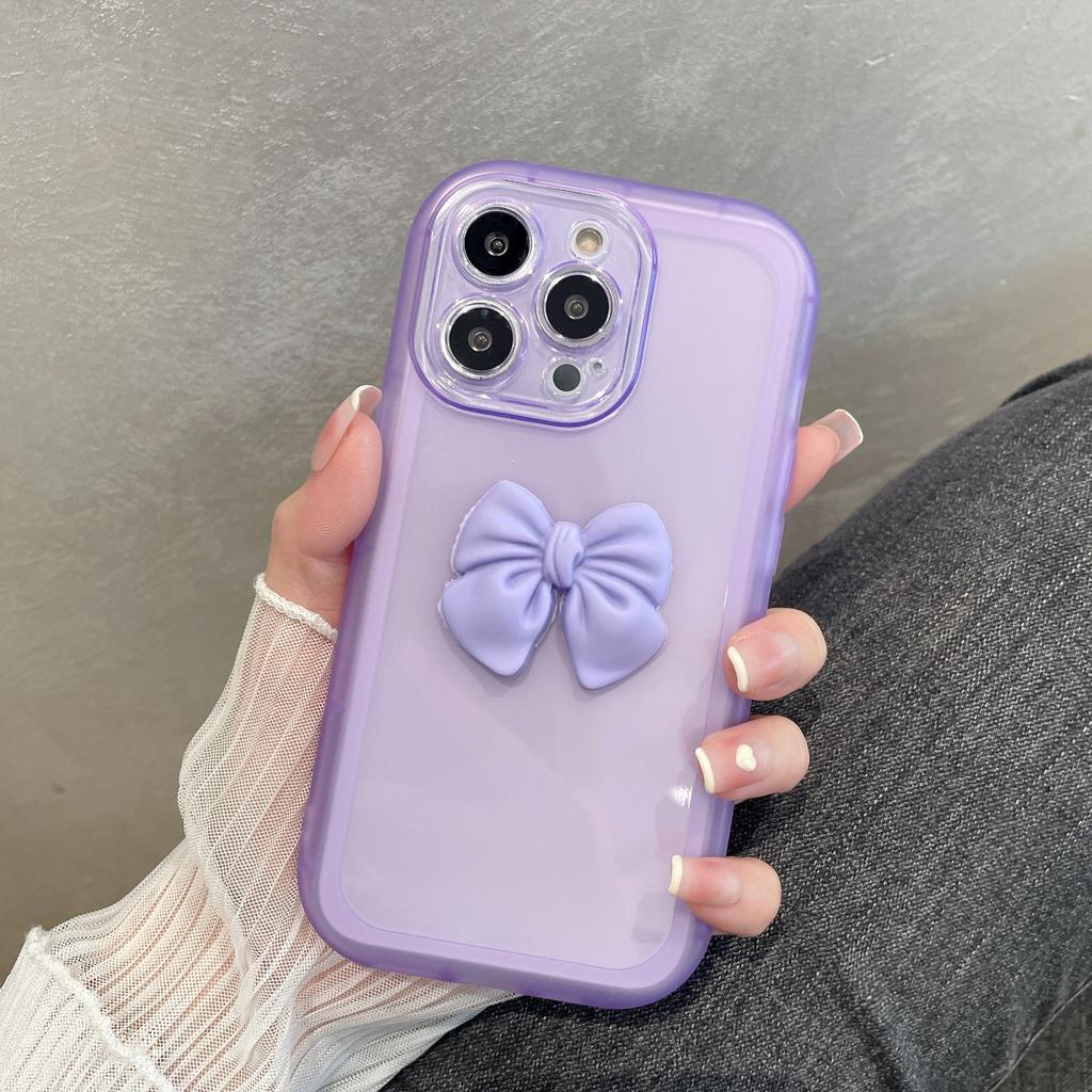 Applicable To Apple 14 Mobile Phone Case Candy Color Bow Simple Iphone12 Couple Transparent Silicone Protective Cover