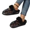 Women's Faux Fur Lined Slippers with Non-Slip Sole - Sparkly Glitter Closed Toe Indoor House Shoes, Warm Winter Cozy Memory Foam Slippers for Women
