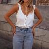New women's summer solid color knitted round neck ruffled sweet sleeveless vest top