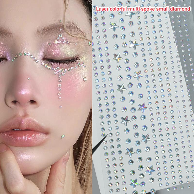 1 Sheet 3D Face Eye Party Makeup Tattoo Sticker Diamond  Sticker Self-Adhesive Mixed  Face Decoration Sticker