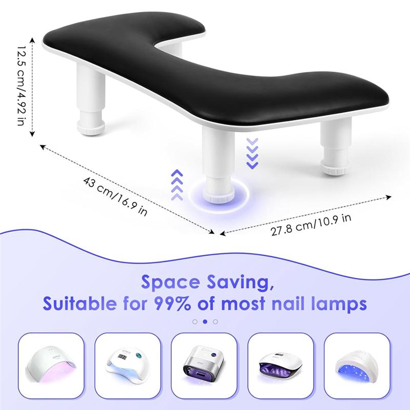 Good-Manicure Arm Rest For Nails Tech: U-Shaped Adjustable Nail Armrest -PU Leather Hand Stand Rest For Manicurists