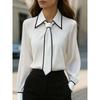 TIFICY Women's Fashion Casual Spring Autumn Colour Block Print Long Sleeve POLO Neck Blouses & Shirts