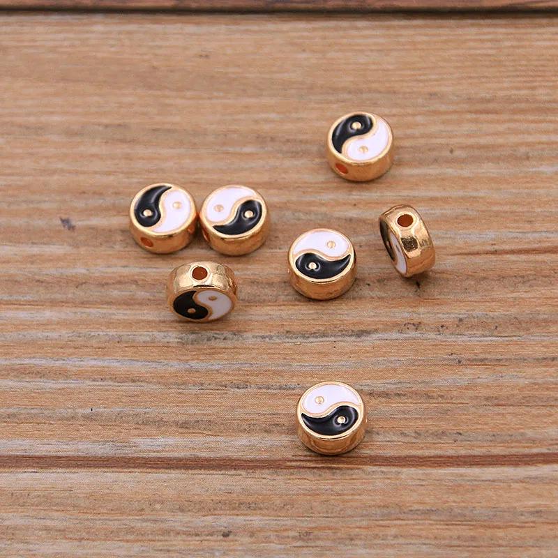 DIY Alloy Jewelry Accessories: White KKC Oil Drop Tai Chi Bagua Black & White Pendant Beads