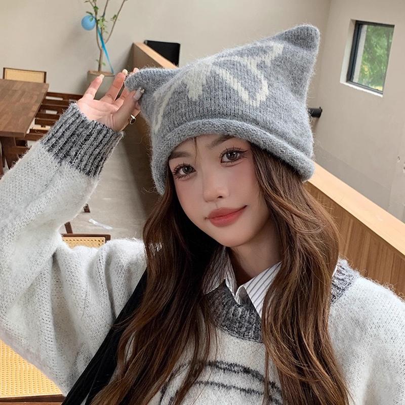 Autumn And Winter Cute Cat Ear Knitted Wool Hat Women'S Warm Ear Protection