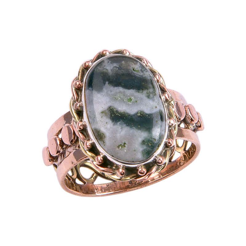 Natural Bloodstone Gemstone Two Tone 925 Sterling Silver Gift Ring S.8.5 H8j33