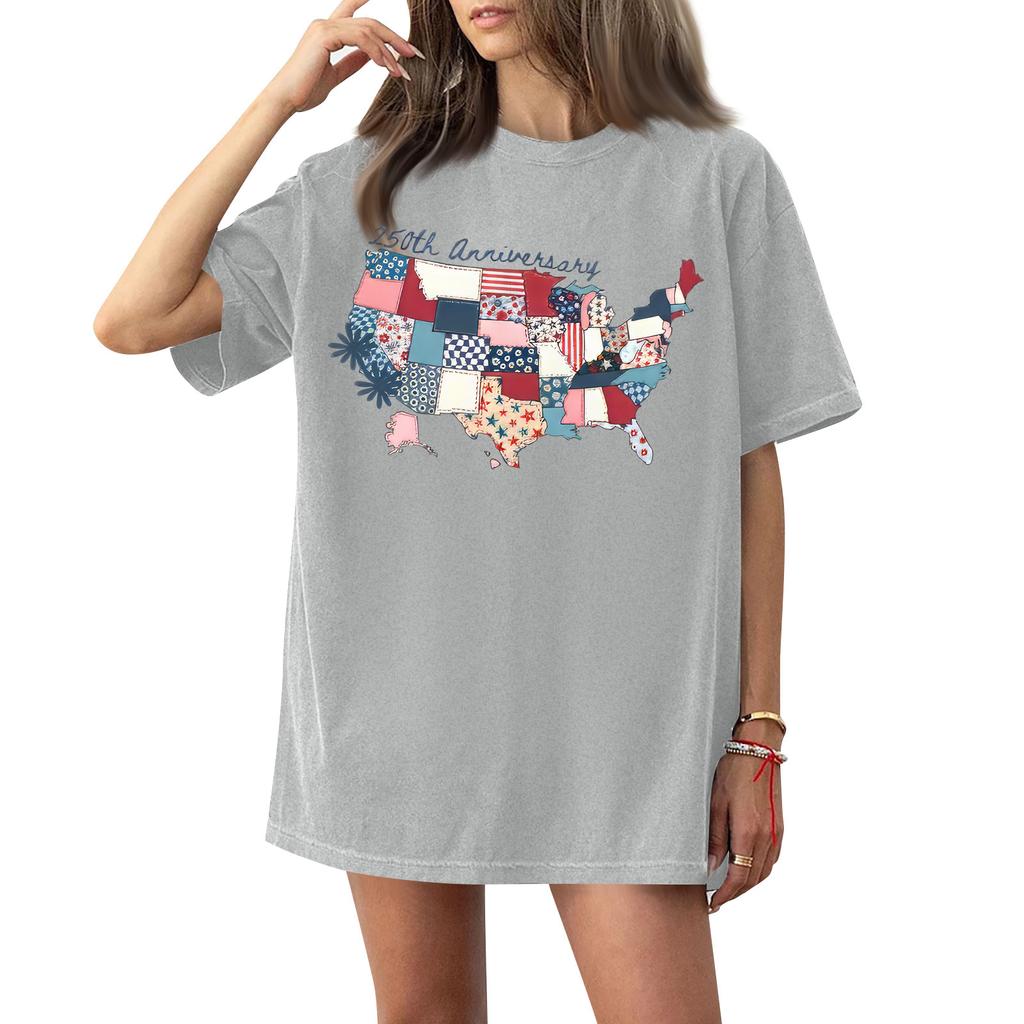 Damen Rundhals Bedrucktes Kurzarm T-Shirt Top
