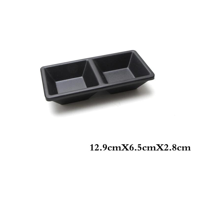 1Pcs Black Melamine Food Grade Plastic Soy Sauce  Pot Bar Tableware Seasoning Sauce Chili Double Grid Sauce Dish Snack Plate
