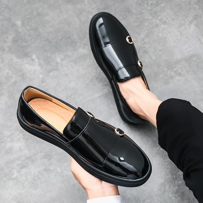 Stylish Men Casual Leather Shoes Shiny Formal Men Dress Loafers Moccasins Soft Breathable Slip on Driving Shoes Monk Strap Flats