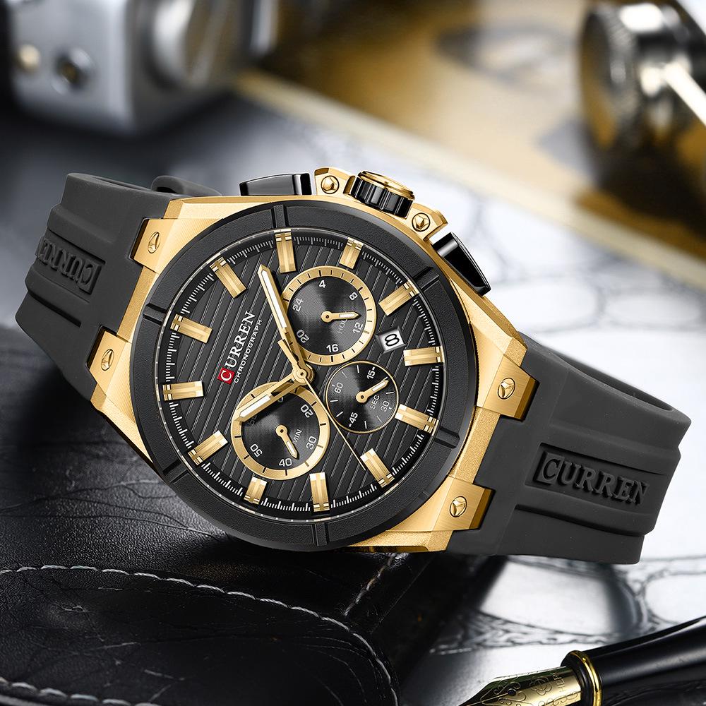 CURREN 8487 Men's Six-Hand Chronograph Quartz Sport Watch with Rubber Strap