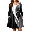 Plus Size Women's Gradient Print Casual Spring/Autumn Pocket Round Neck Long Sleeve Dress