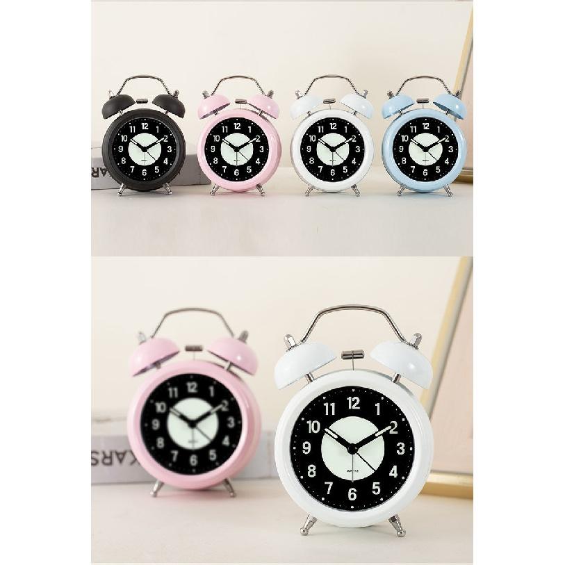 Silent Non-Ticking Analog Quartz 4 Inches Battery Operated Twin Bell Loud Alarm Clock with Backlight for